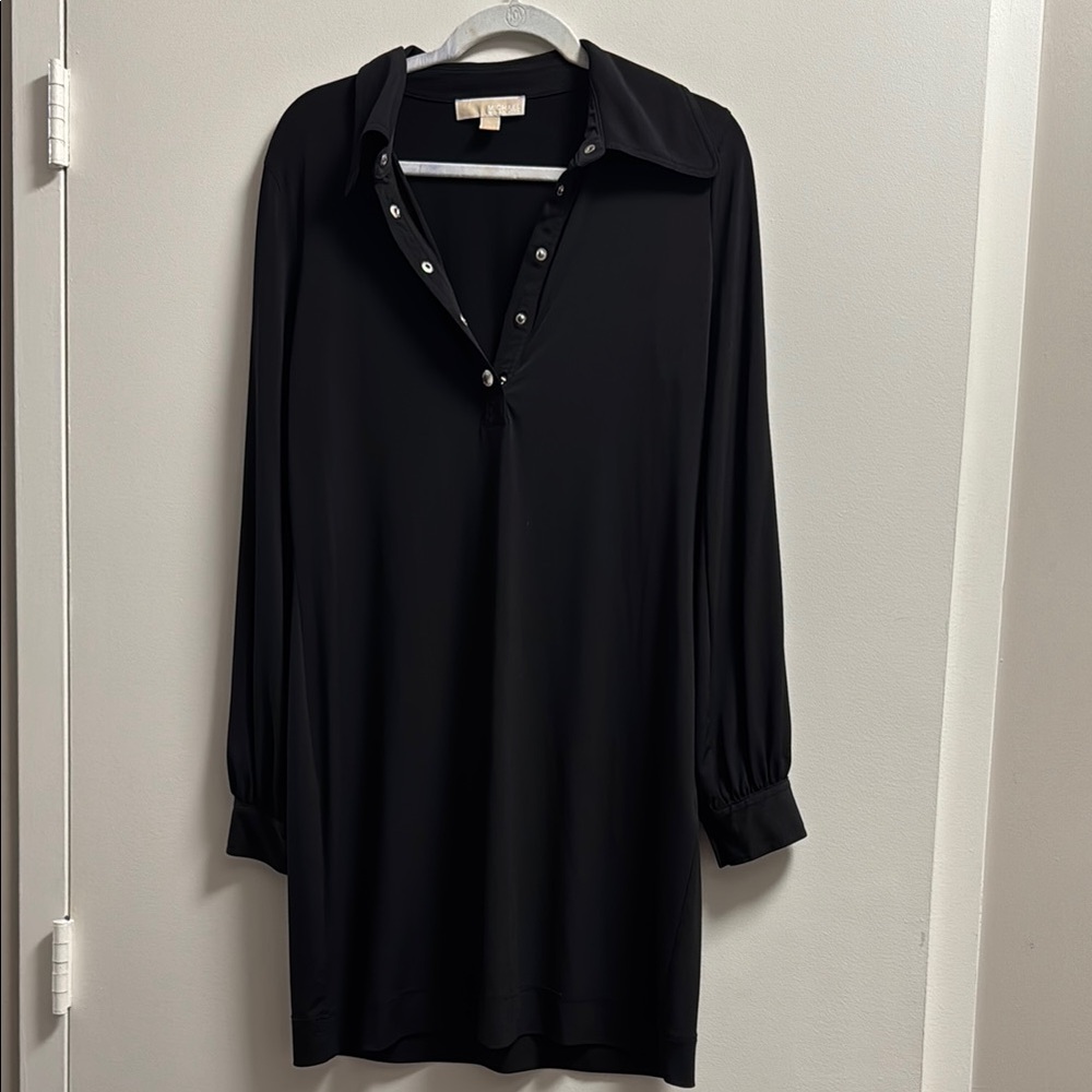 Michael Kors Black Long Sleeve Cold Shoulder Dress with Button Details